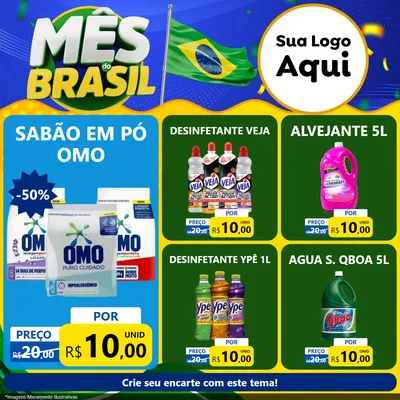 Modelo de Rede Social para Feed Facebook com o tema Mês do Brasil para Produtos de Limpeza