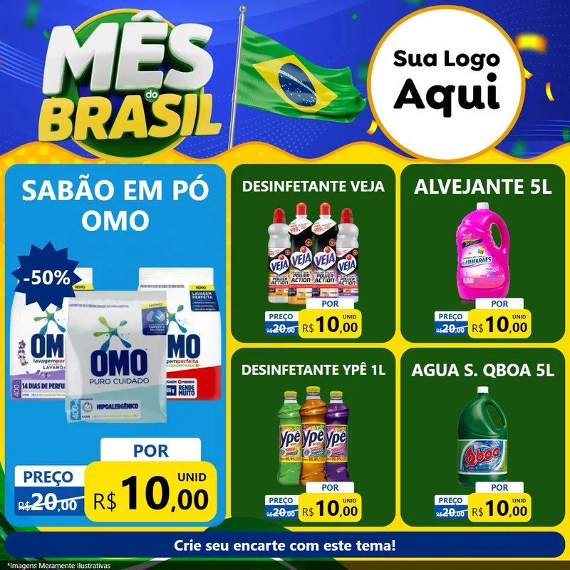 Modelo de Rede Social para Feed Facebook com o tema Mês do Brasil para Produtos de Limpeza