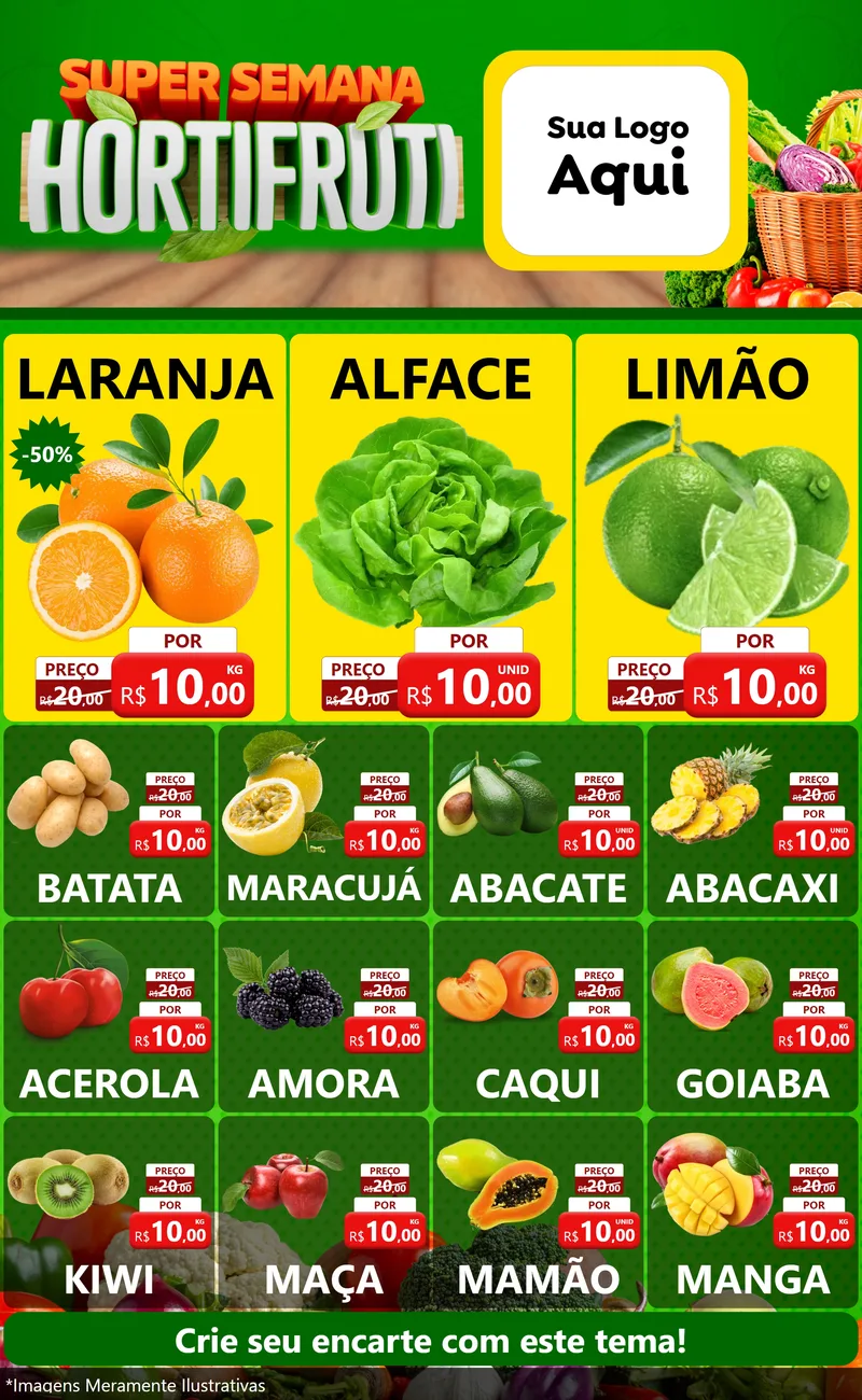 Modelo de Encarte para Encarte Grande com o tema Super Semana Hortifrúti para Hortifrúti