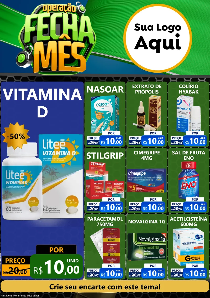 Modelo de Encarte para Encarte A4 Vertical com o tema Operação Fecha Mês para Farmácia