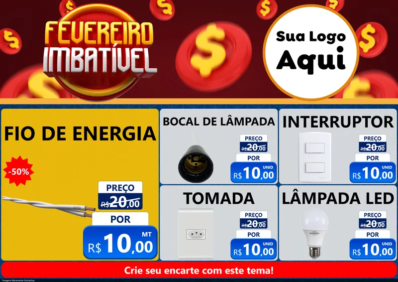Modelo de Encarte para Encarte A4 Horizontal com o tema Fevereiro Imbatível para Materiais Elétricos