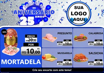Modelo de Encarte para Encarte A4 Horizontal com o tema Promoção de Aniversário - 25 Anos para Frios e Laticínios