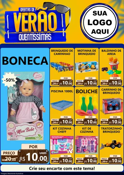 Modelo de Encarte para Encarte A4 Vertical com o tema Ofertas de Verão Quentíssimas para Brinquedos
