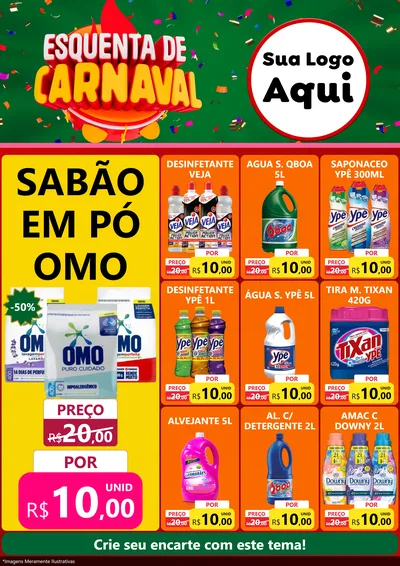 Modelo de Encarte para Encarte A4 Vertical com o tema Esquenta de Carnaval para Produtos de Limpeza