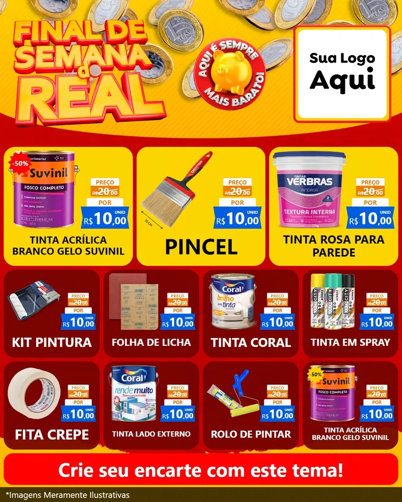 Modelo de Rede Social para Feed Instagram com o tema Final de Semana do Real para Tintas e Ferramentas