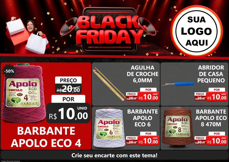 Modelo de Encarte para Encarte A4 Horizontal com o tema Black Friday para Armarinho e Aviamentos