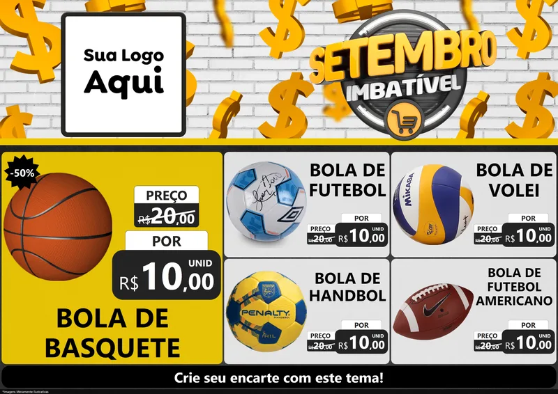 Modelo de Encarte para Encarte A4 Horizontal com o tema Setembro Imbatível para Artigos Esportivos