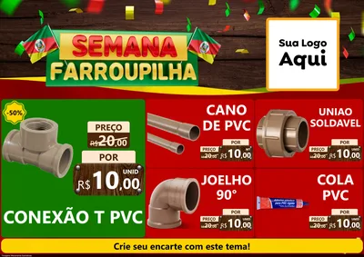Modelo de Encarte para Encarte A4 Horizontal com o tema Semana Farroupilha para Tubos e conexões