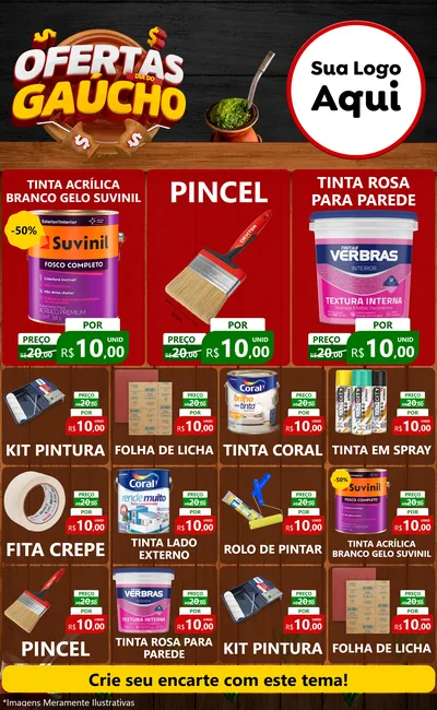 Modelo de Encarte para Encarte Grande com o tema Ofertas Dia do Gaúcho para Tintas e Ferramentas