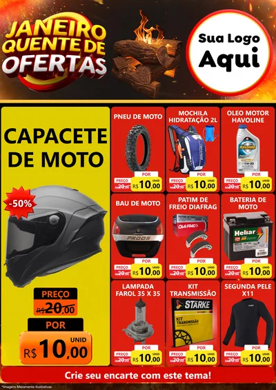 Modelo de Encarte para Encarte A4 Vertical com o tema Janeiro Quente de Ofertas para Moto peças