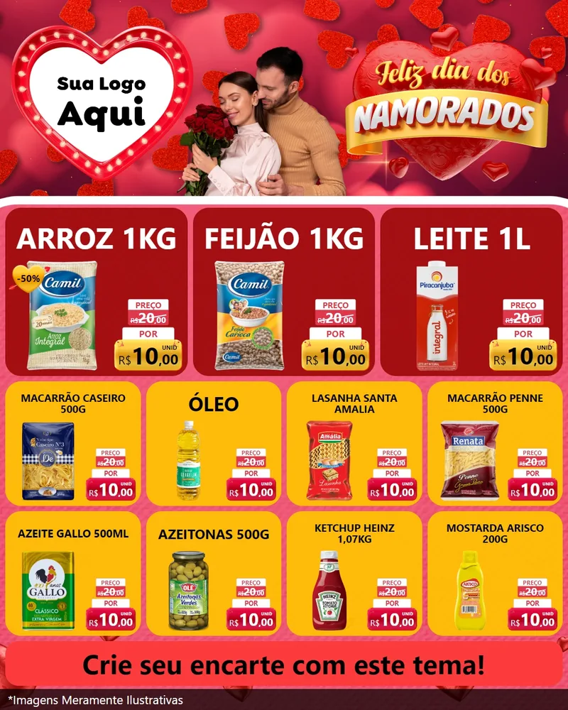 Modelo de Rede Social para Feed Instagram com o tema Feliz Dia Dos Namorados para Supermercado