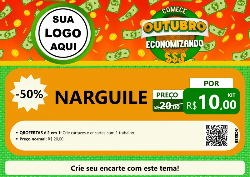 Modelo de Cartaz para Cartaz A4 Horizontal com o tema Comece Outubro Economizando para Tabacaria