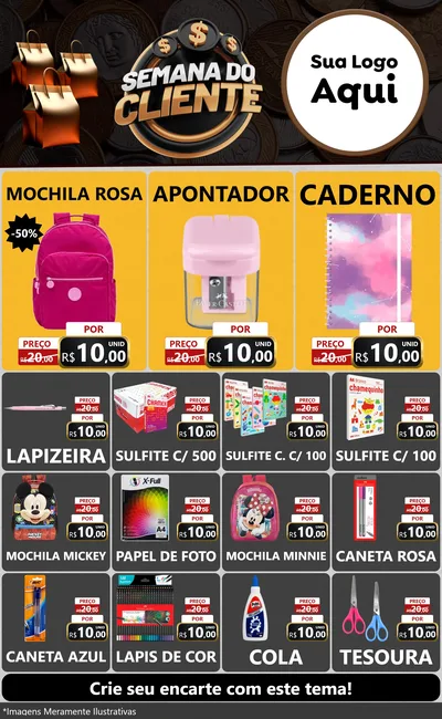 Modelo de Encarte para Encarte Grande com o tema Semana do Cliente para Papelaria