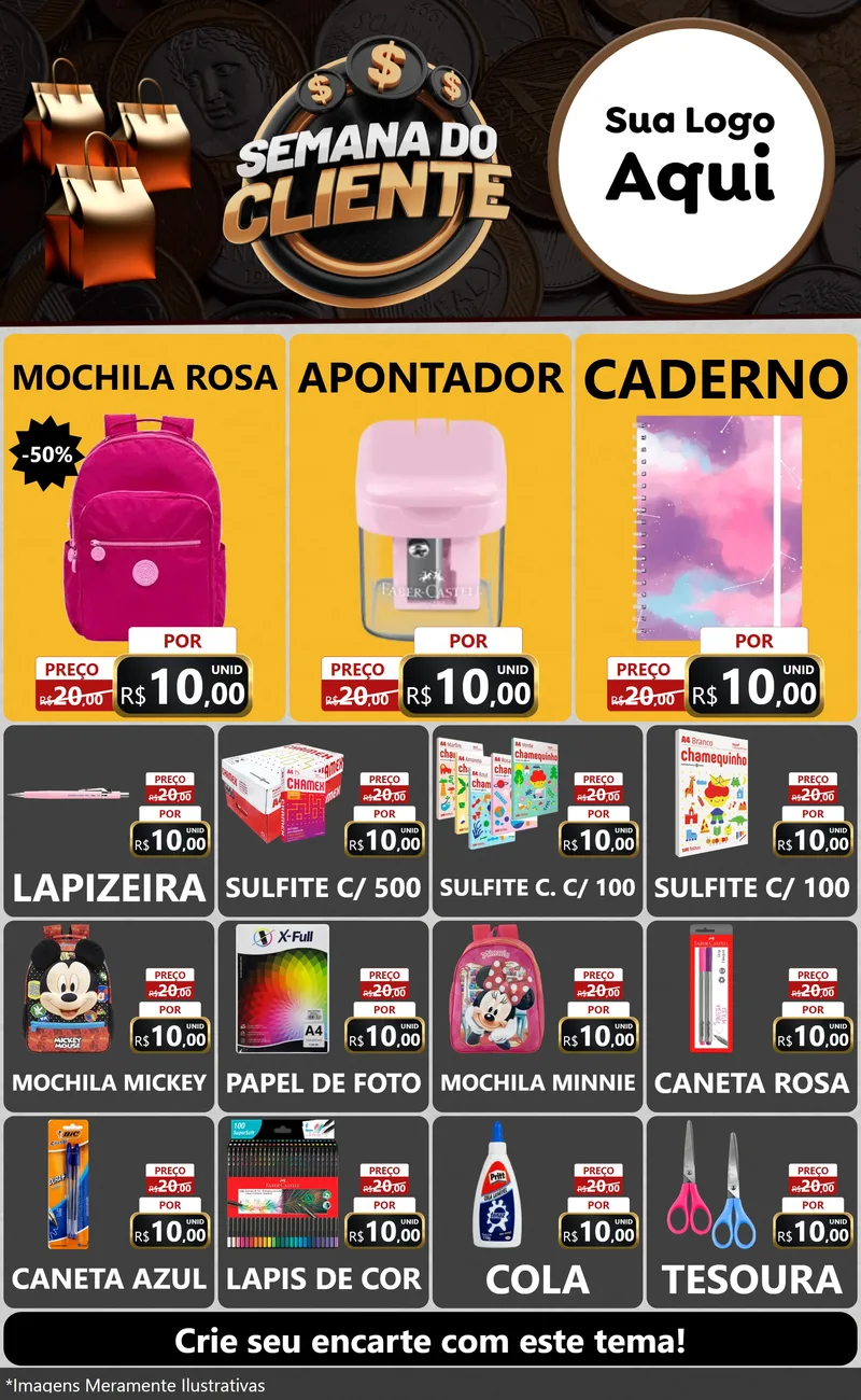 Modelo de Encarte para Encarte Grande com o tema Semana do Cliente para Papelaria