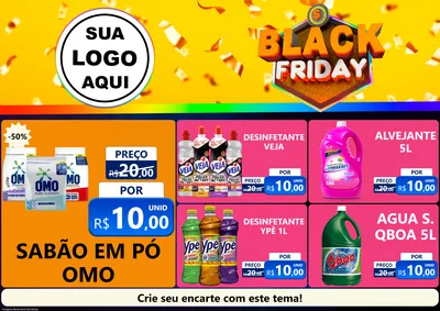 Modelo de Encarte para Encarte A4 Horizontal com o tema Black Friday para Produtos de Limpeza
