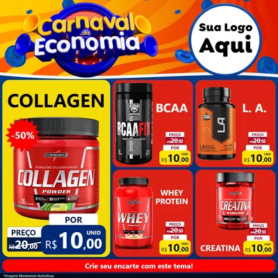 Modelo de Rede Social para Feed Facebook com o tema Carnaval da Economia para Suplementos alimentares