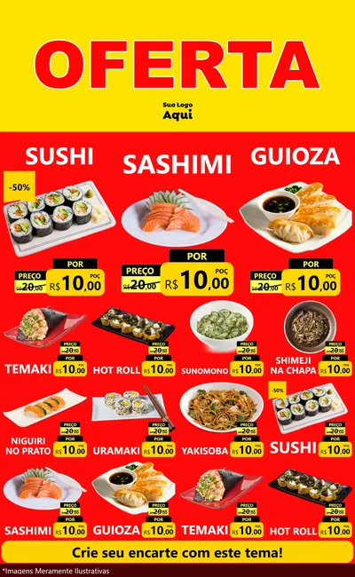 Modelo de Encarte para Encarte Grande com o tema OFERTA - Vermelho Cartaz para Comida japonesa