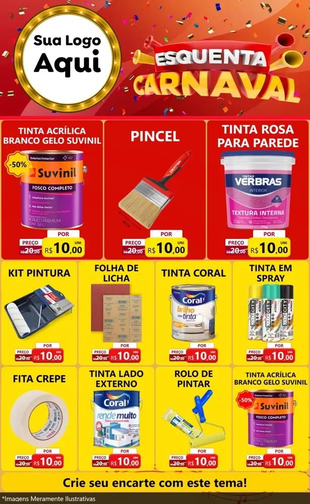 Modelo de Encarte para Encarte Grande com o tema Esquenta Carnaval para Tintas e Ferramentas