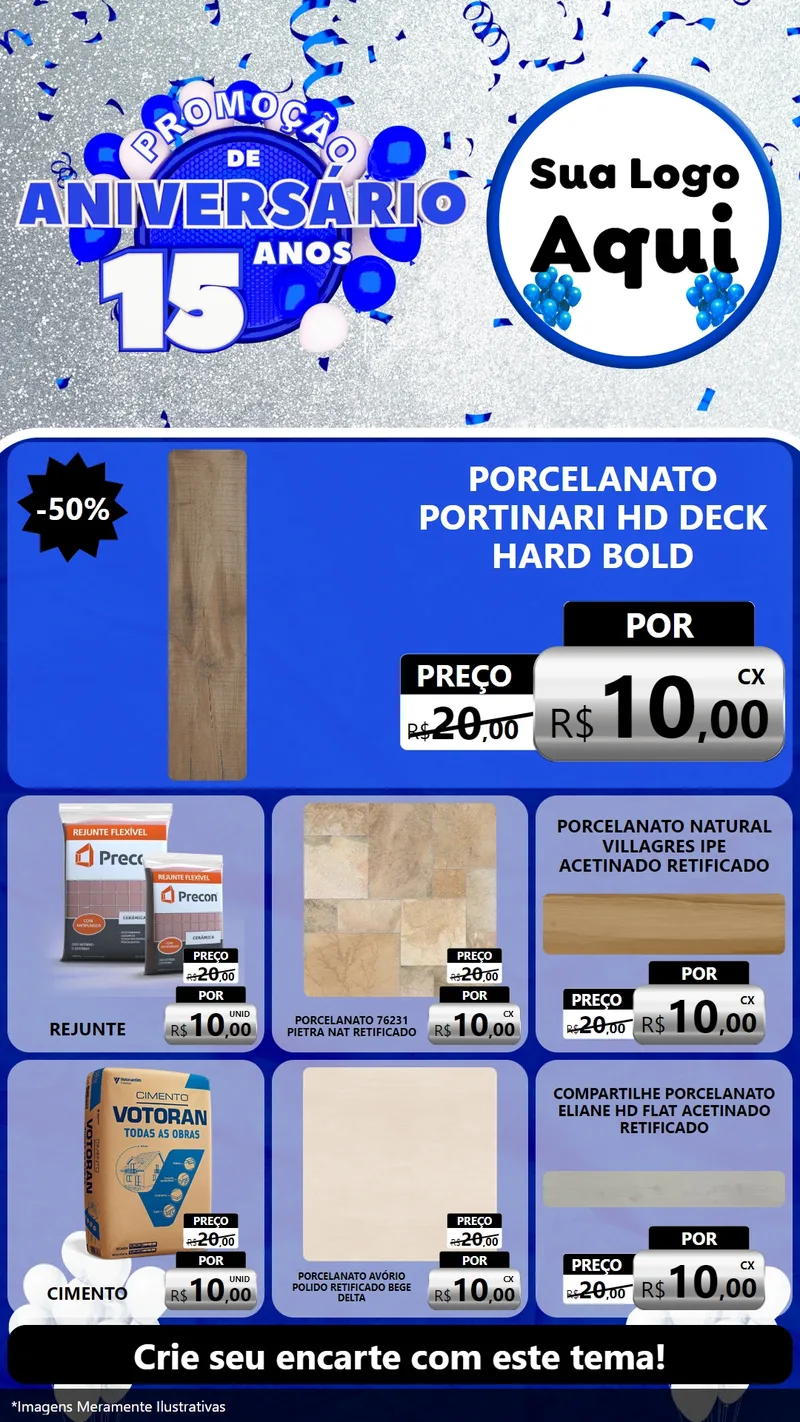 Modelo de Rede Social para Stories com o tema Promoção de Aniversário - 15 Anos para Pisos e revestimentos