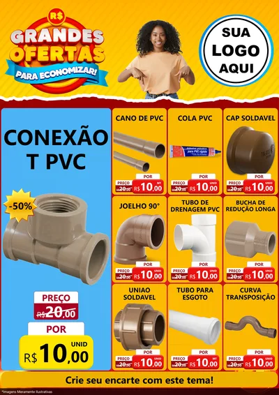 Modelo de Encarte para Encarte A4 Vertical com o tema Grandes Ofertas Para Economizar! para Tubos e conexões