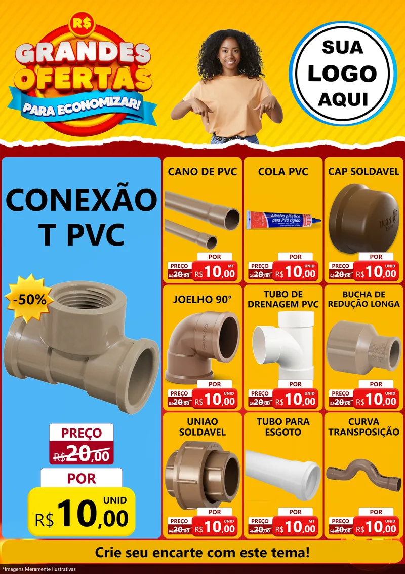 Modelo de Encarte para Encarte A4 Vertical com o tema Grandes Ofertas Para Economizar! para Tubos e conexões