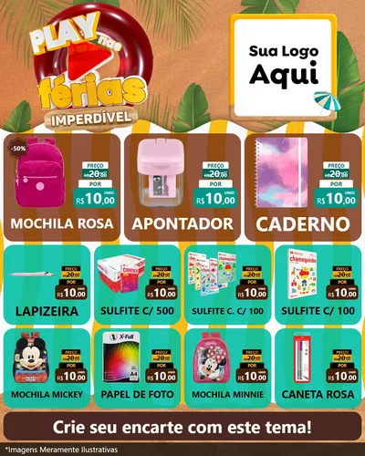 Modelo de Rede Social para Feed Instagram com o tema Play Nas Férias Imperdível para Papelaria