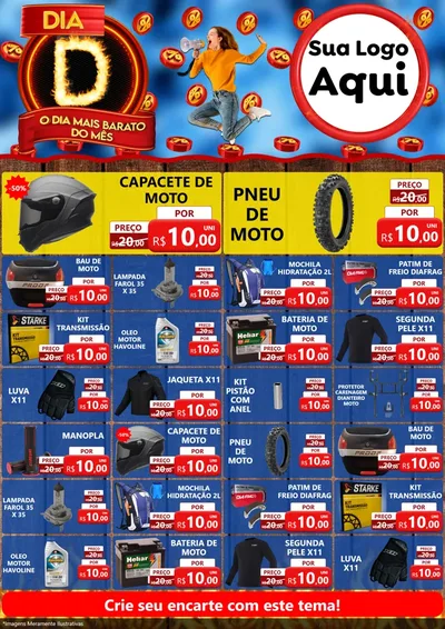Modelo de Encarte para Encarte A4 Vertical com o tema Dia D - O Dia Mais Barato Do Mês para Moto peças