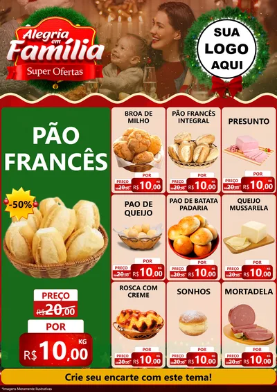 Modelo de Encarte para Encarte A4 Vertical com o tema Alegria Em Família - Super Ofertas para Padaria