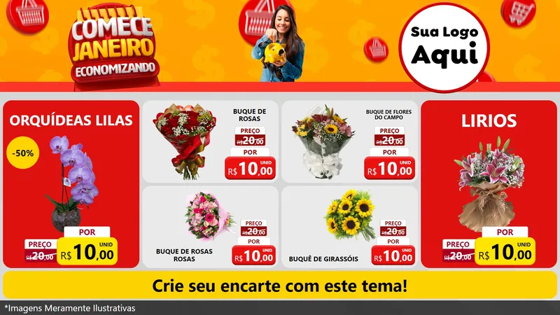Modelo de TV para TV Horizontal com o tema Comece Janeiro Economizando para Floricultura e jardim