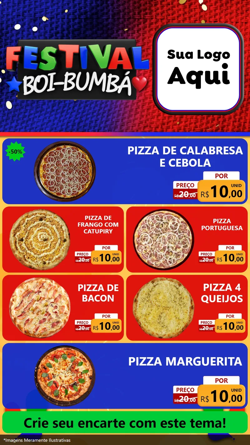 Modelo de TV para TV Vertical com o tema Festival Boi-Bumbá para Pizzaria