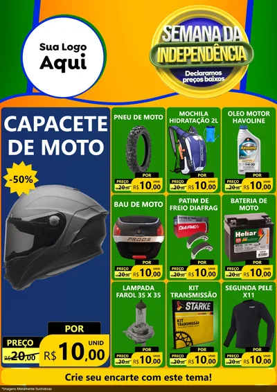Modelo de Encarte para Encarte A4 Vertical com o tema Semana da Independência Declaramos Preços Baixos para Moto peças