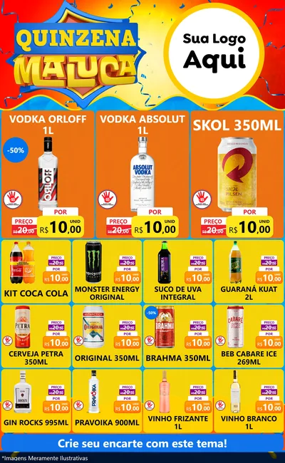 Modelo de Encarte para Encarte Grande com o tema Quinzena Maluca para Distribuidora de bebidas