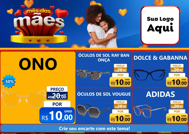 Modelo de Encarte para Encarte A4 Horizontal com o tema Mês das Mães para Óticas