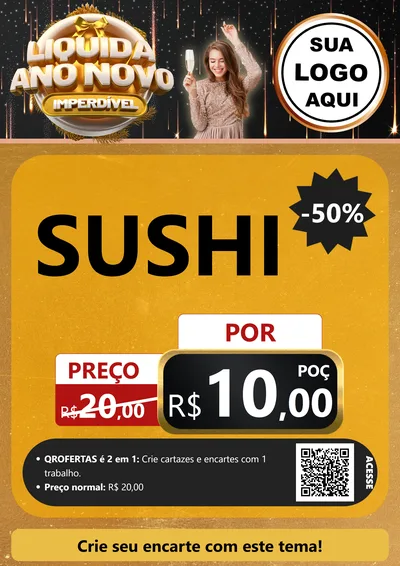 Modelo de Cartaz para Cartaz A4 Vertical com o tema Liquida Ano Novo Imperdível para Comida japonesa
