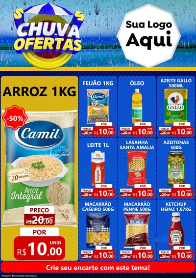 Modelo de Encarte para Encarte A4 Vertical com o tema Chuva de Ofertas para Supermercado