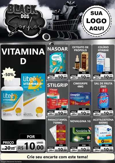 Modelo de Encarte para Encarte A4 Vertical com o tema Black dos Sonhos para Farmácia