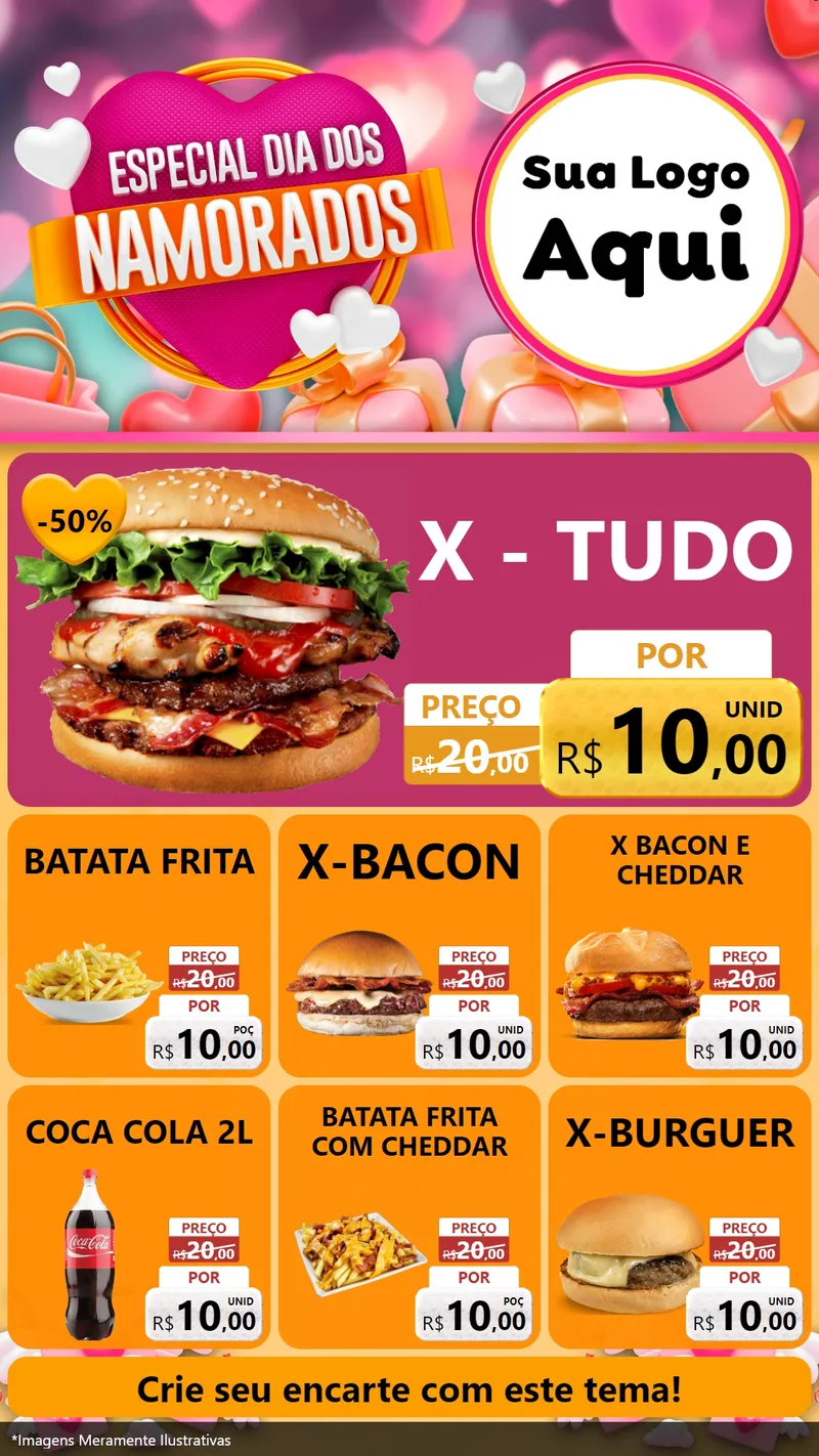 Modelo de Rede Social para Stories com o tema Especial Dia dos Namorados para Hamburgueria