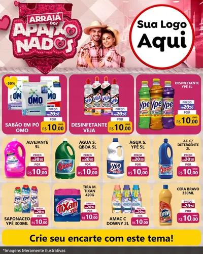Modelo de Rede Social para Feed Instagram com o tema Arraiá dos Apaixonados - Junina para Produtos de Limpeza