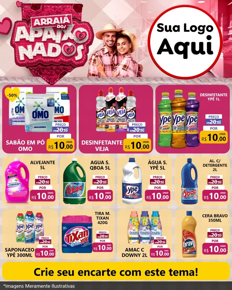 Modelo de Rede Social para Feed Instagram com o tema Arraiá dos Apaixonados - Junina para Produtos de Limpeza