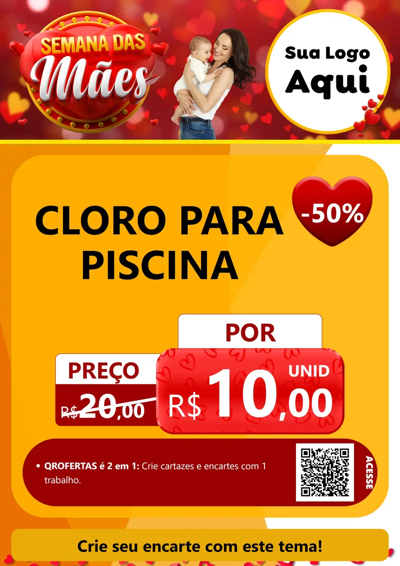 Modelo de Cartaz para Cartaz A4 Vertical com o tema Semana das Mães para Produtos para Piscina