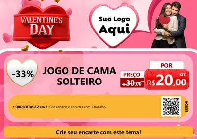 Modelo de Cartaz para Cartaz A4 Horizontal com o tema Valentine's Day para Cama, Mesa e Banho