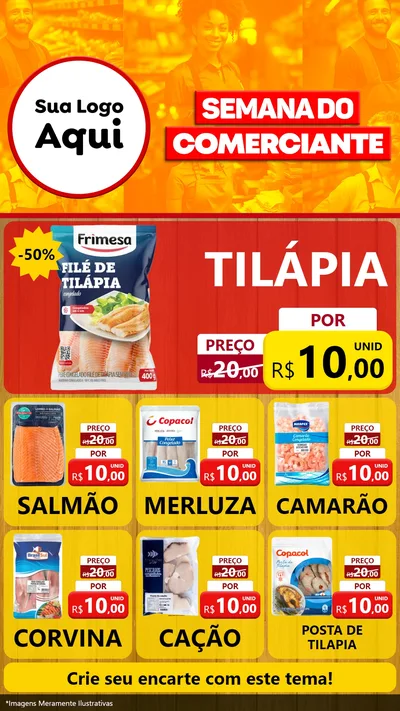 Modelo de Rede Social para Stories com o tema Semana do Comerciante para Peixaria