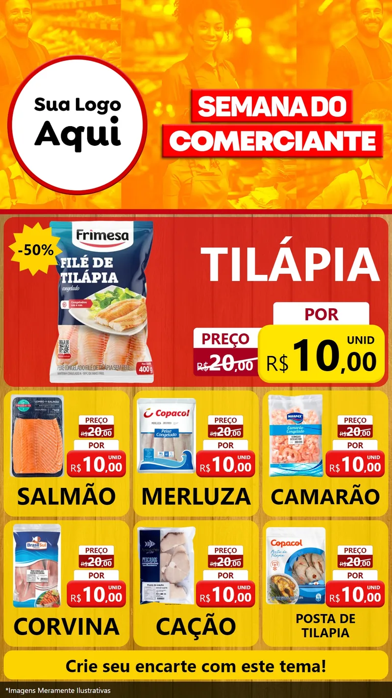 Modelo de Rede Social para Stories com o tema Semana do Comerciante para Peixaria
