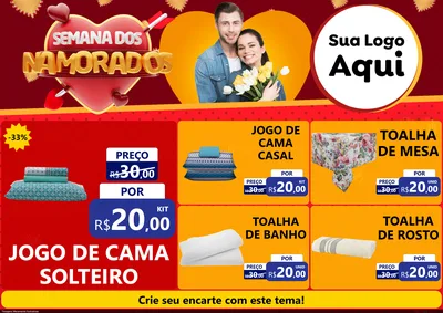 Modelo de Encarte para Encarte A4 Horizontal com o tema Semana dos Namorados para Cama, Mesa e Banho