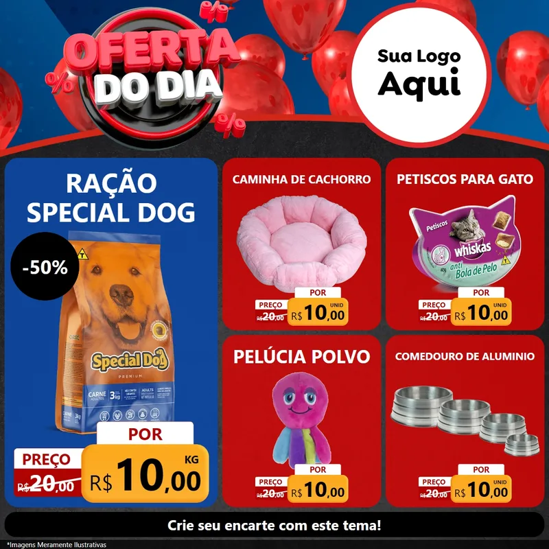 Modelo de Rede Social para Feed Facebook com o tema Oferta do Dia para Pet Shop