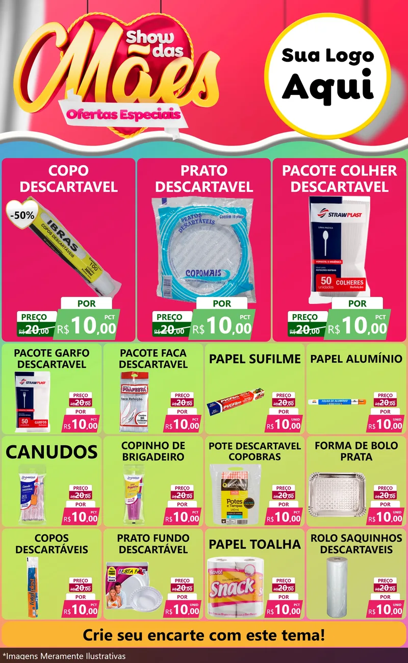Modelo de Encarte para Encarte Grande com o tema Show das Mães - Ofertas Especiais para Embalagens