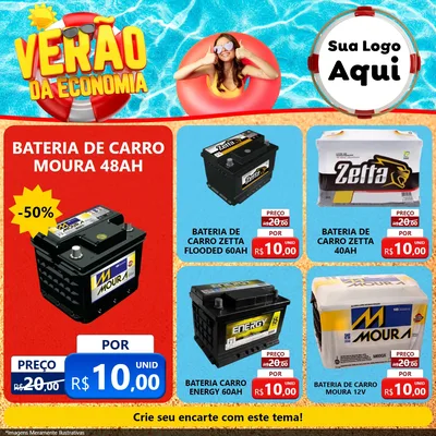 Modelo de Rede Social para Feed Facebook com o tema Verão da Economia para Baterias Elétricas