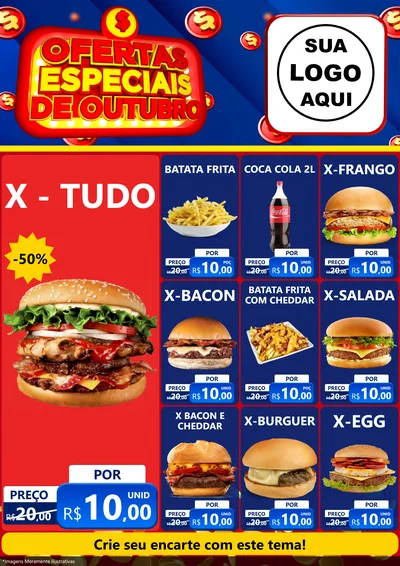 Modelo de Encarte para Encarte A4 Vertical com o tema Ofertas Especiais de Outubro para Hamburgueria