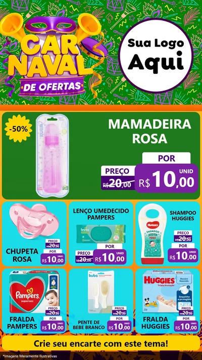 Modelo de Rede Social para Stories com o tema Carnaval de Ofertas para Bebês