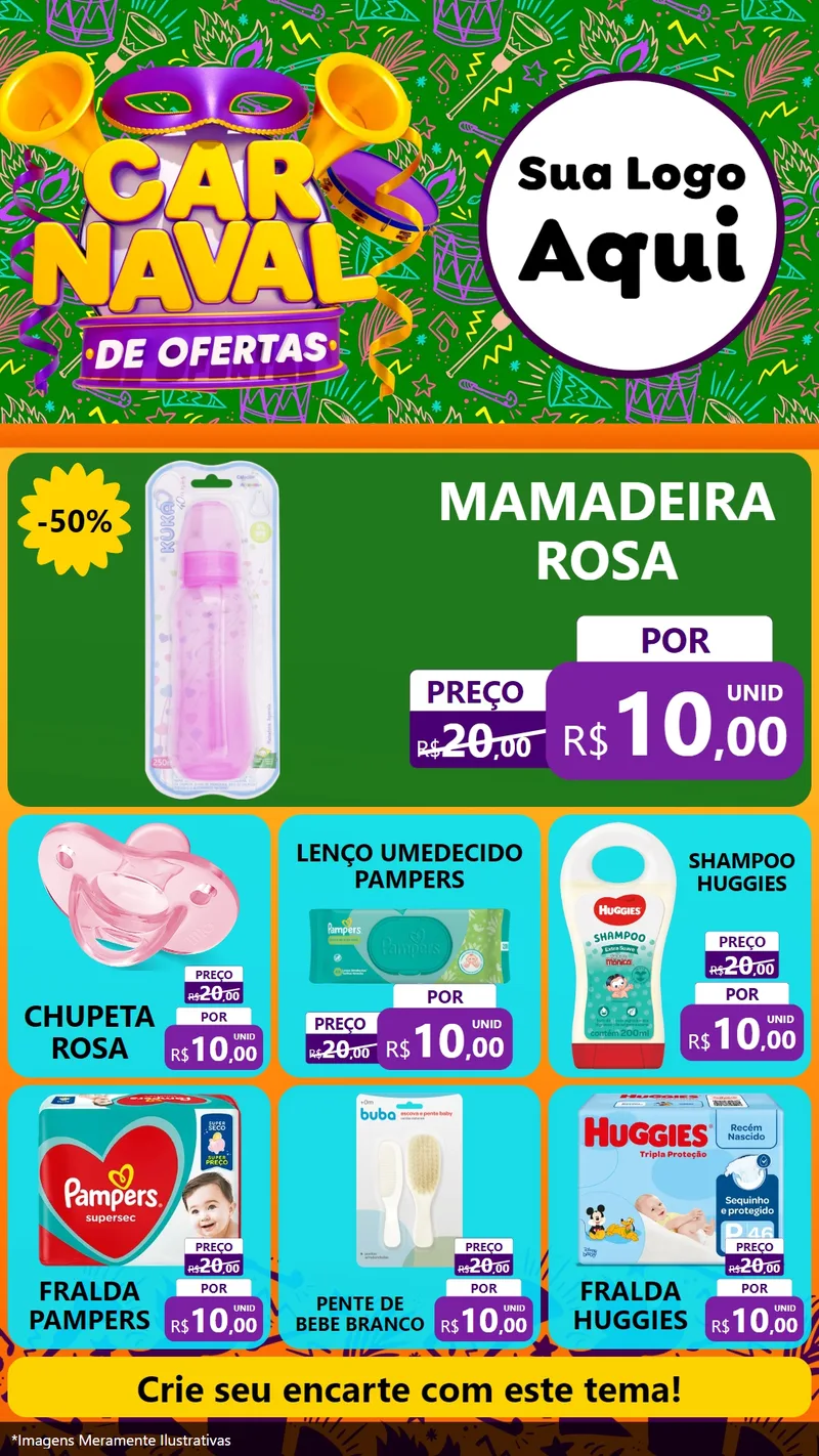 Modelo de Rede Social para Stories com o tema Carnaval de Ofertas para Bebês